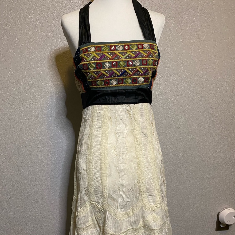 Anthropologie boho lace halter dress